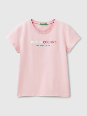 Benetton, T-shirt With Glittery Logo In Cotton, size XL, Pink, Kids United Colors of Benetton