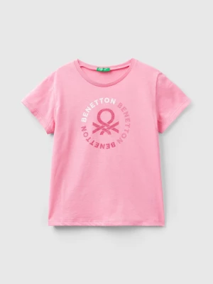 Benetton, T-shirt With Glittery Logo In Organic Cotton, size 2XL, Pink, Kids United Colors of Benetton