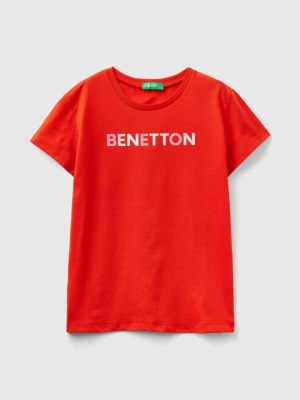 Benetton, T-shirt With Glittery Logo In Organic Cotton, size 3XL, Red, Kids United Colors of Benetton