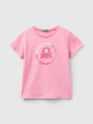 Benetton, T-shirt With Glittery Logo In Organic Cotton, size S, Pink, Kids United Colors of Benetton