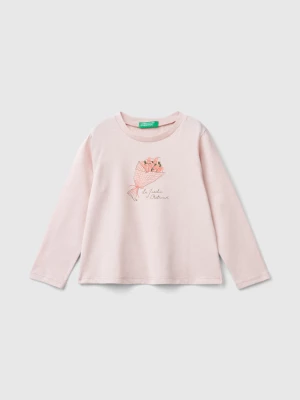 Benetton, T-shirt With Glittery Print, size 104, Soft Pink, Kids United Colors of Benetton