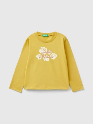 Benetton, T-shirt With Glittery Print, size 104, Yellow, Kids United Colors of Benetton