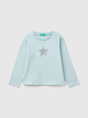 Benetton, T-shirt With Glittery Print, size 116, Aqua, Kids United Colors of Benetton