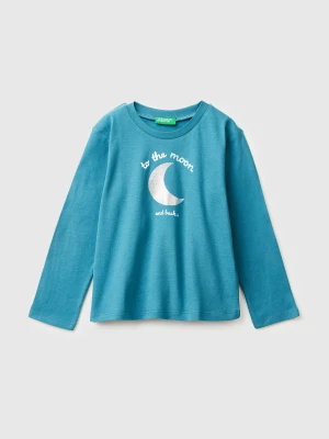 Benetton, T-shirt With Glittery Print, Size: 116, Turquoise, Kids United Colors of Benetton