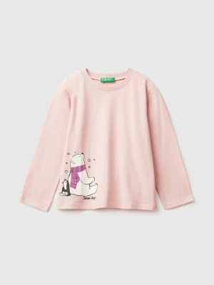 Benetton, T-shirt With Glittery Print, Size: 116, Soft Pink, Kids United Colors of Benetton