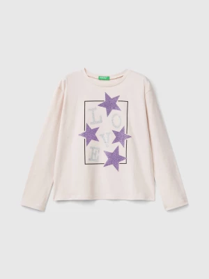 Benetton, T-shirt With Glittery Print, size 3XL, Soft Pink, Kids United Colors of Benetton