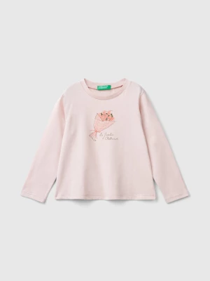 Benetton, T-shirt With Glittery Print, size 90, Soft Pink, Kids United Colors of Benetton