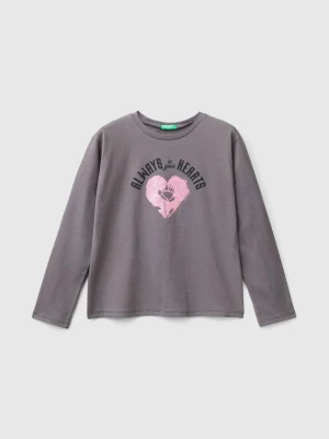 Benetton, T-shirt With Glittery Print, size L, Dark Gray, Kids United Colors of Benetton