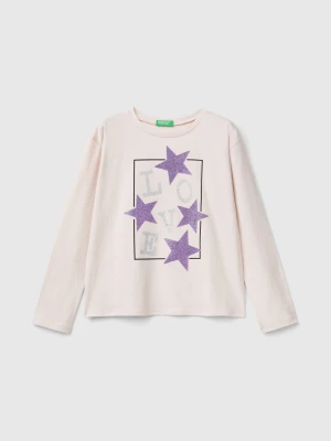 Benetton, T-shirt With Glittery Print, size M, Soft Pink, Kids United Colors of Benetton