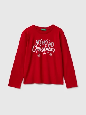 Benetton, T-shirt With Glittery Print, Size: XL, Red, Kids United Colors of Benetton