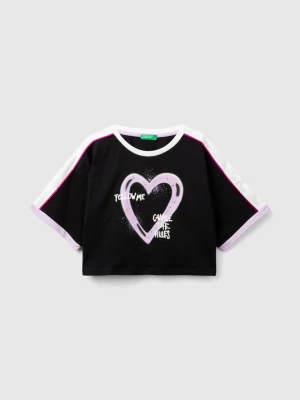 Benetton, T-shirt With Graffiti Print And Rhinestone, size 2XL, Black, Kids United Colors of Benetton