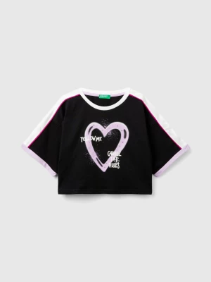 Benetton, T-shirt With Graffiti Print And Rhinestone, size S, Black, Kids United Colors of Benetton