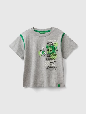 Benetton, T-shirt With Graffiti Print In Organic Cotton, size 104, Light Gray, Kids United Colors of Benetton