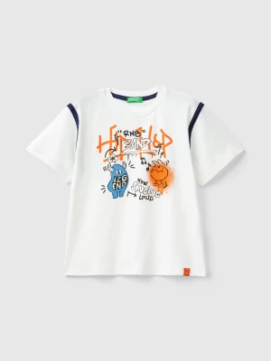 Benetton, T-shirt With Graffiti Print In Organic Cotton, size 104, White, Kids United Colors of Benetton