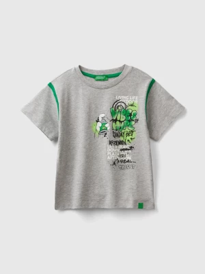 Benetton, T-shirt With Graffiti Print In Organic Cotton, size 110, Light Gray, Kids United Colors of Benetton