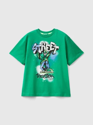 Benetton, T-shirt With Graffiti Print, size 2XL, Green, Kids United Colors of Benetton