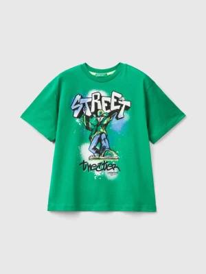 Benetton, T-shirt With Graffiti Print, size L, Green, Kids United Colors of Benetton