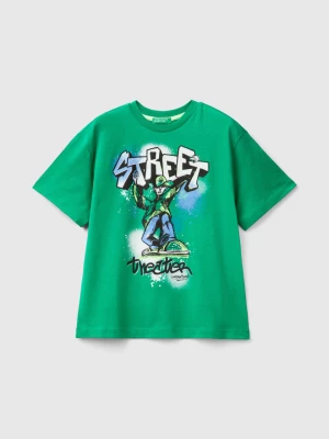 Benetton, T-shirt With Graffiti Print, size M, Green, Kids United Colors of Benetton