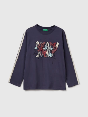 Benetton, T-shirt With Graffiti Print, Size: XL, Air Force Blue, Kids United Colors of Benetton