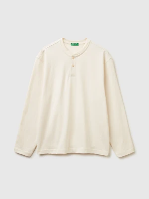 Benetton, T-shirt With Henley Collar, Size: XS, Creamy White, Men United Colors of Benetton