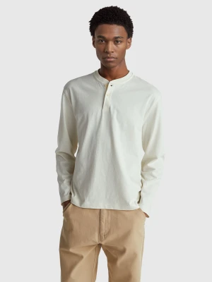 Benetton, T-shirt With Henley Collar, Size: XS, Creamy White, Men United Colors of Benetton