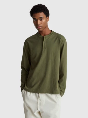 Benetton, T-shirt With Henley Collar, Size: XS, Military Green, Men United Colors of Benetton