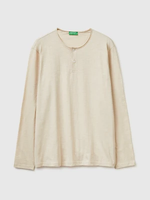Benetton, T-shirt With Henley Neck, Size: XS, Beige, Men United Colors of Benetton