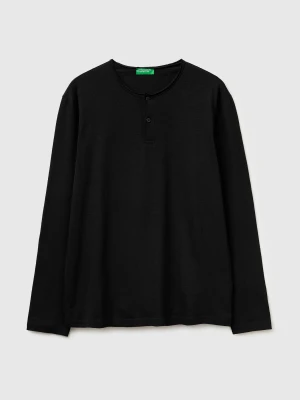 Benetton, T-shirt With Henley Neck, Size: XL, Black, Men United Colors of Benetton