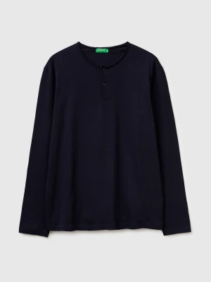Benetton, T-shirt With Henley Neck, Size: XS, Dark Blue, Men United Colors of Benetton