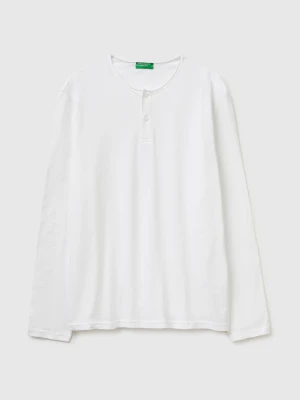 Benetton, T-shirt With Henley Neck, Size: XS, White, Men United Colors of Benetton