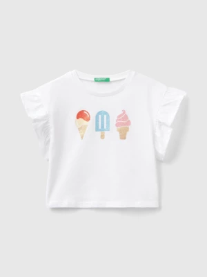 Benetton, T-shirt With Ice-cream Print And Glitter, size 82, White, Kids United Colors of Benetton