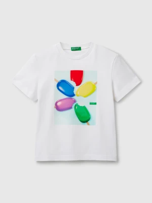 Benetton, T-shirt With Ice Cream Print, size 116, White, Kids United Colors of Benetton