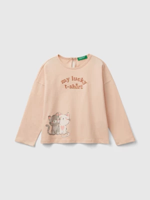 Benetton, T-shirt With Kitten Print, size 104, Soft Pink, Kids United Colors of Benetton