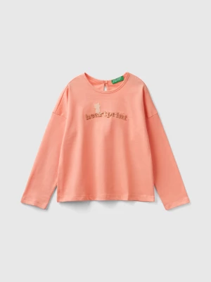 Benetton, T-shirt With Kitten Print, size 116, Peach, Kids United Colors of Benetton