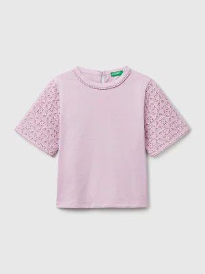 Benetton, T-shirt With Lace Sleeve, size XL, Pink, Kids United Colors of Benetton