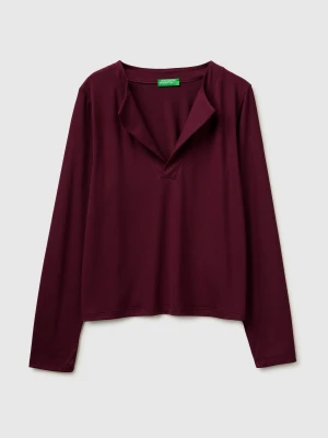 Benetton, T-shirt With Lapels, Size: XS, Burgundy, Women United Colors of Benetton