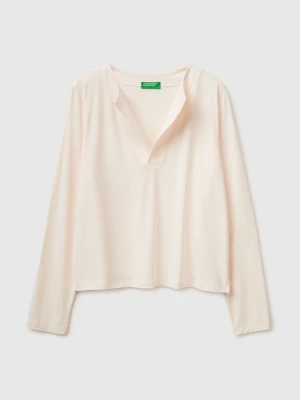 Benetton, T-shirt With Lapels, Size: XS, Creamy White, Women United Colors of Benetton