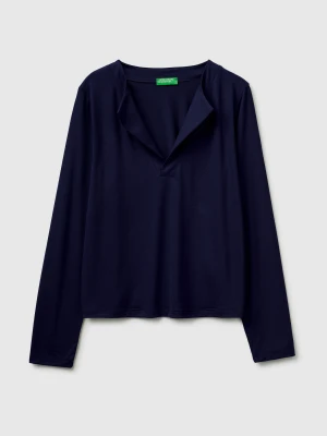 Benetton, T-shirt With Lapels, Size: XS, Dark Blue, Women United Colors of Benetton