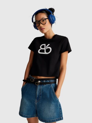 Benetton, T-shirt With Logo In Cotton Blend, Size: S, Black, Women United Colors of Benetton