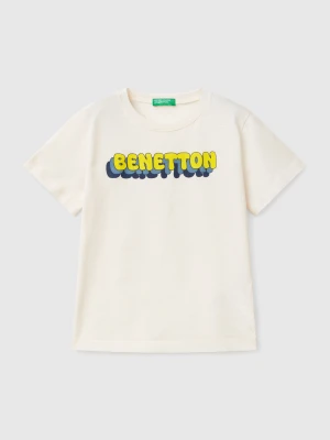 Benetton, T-shirt With Logo Print, size 116, Creamy White, Kids United Colors of Benetton