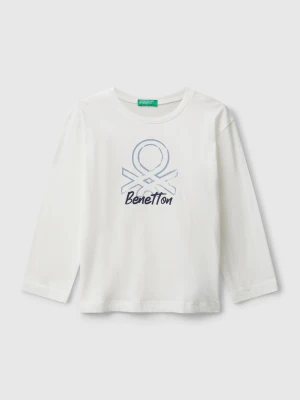 Benetton, T-shirt With Logo Print, Size: 116, Creamy White, Kids United Colors of Benetton