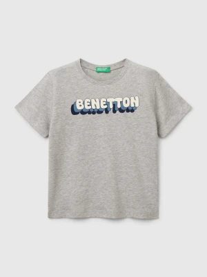 Benetton, T-shirt With Logo Print, size 116, Light Gray, Kids United Colors of Benetton