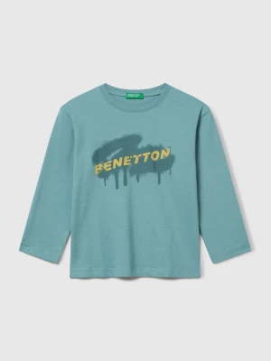 Benetton, T-shirt With Logo Print, Size: 116, Sky Blue, Kids United Colors of Benetton