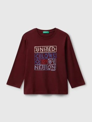 Benetton, T-shirt With Logo Print, Size: 90, Burgundy, Kids United Colors of Benetton