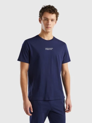 Benetton, T-shirt With Logo Print, size L, Dark Blue, Men United Colors of Benetton