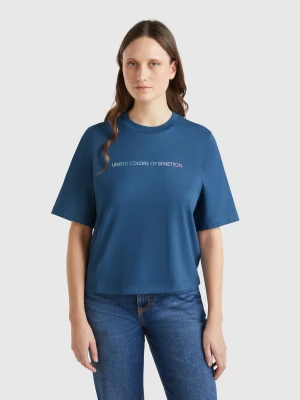 Benetton, T-shirt With Logo Print, size XXS, Air Force Blue, Women United Colors of Benetton