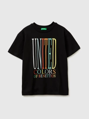 Benetton, T-shirt With Logo, Size: XL, Black, Kids United Colors of Benetton