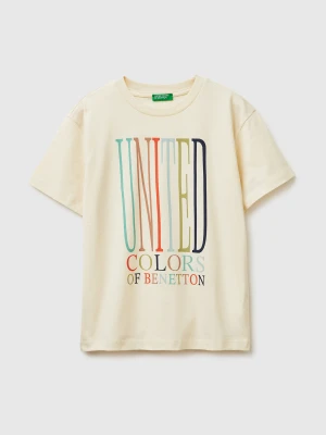 Benetton, T-shirt With Logo, Size: XL, Creamy White, Kids United Colors of Benetton