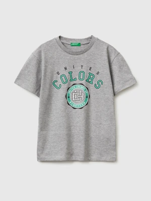 Benetton, T-shirt With Logo, Size: XL, Light Gray, Kids United Colors of Benetton