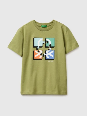 Benetton, T-shirt With Logo, Size: XL, Military Green, Kids United Colors of Benetton